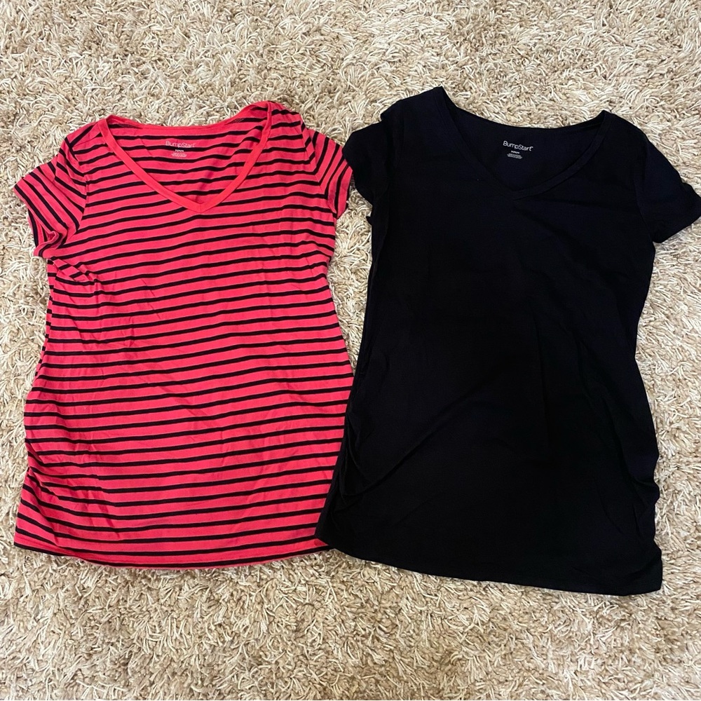 Bump Start maternity 2 shirts size medium pink black stripped and black shirt